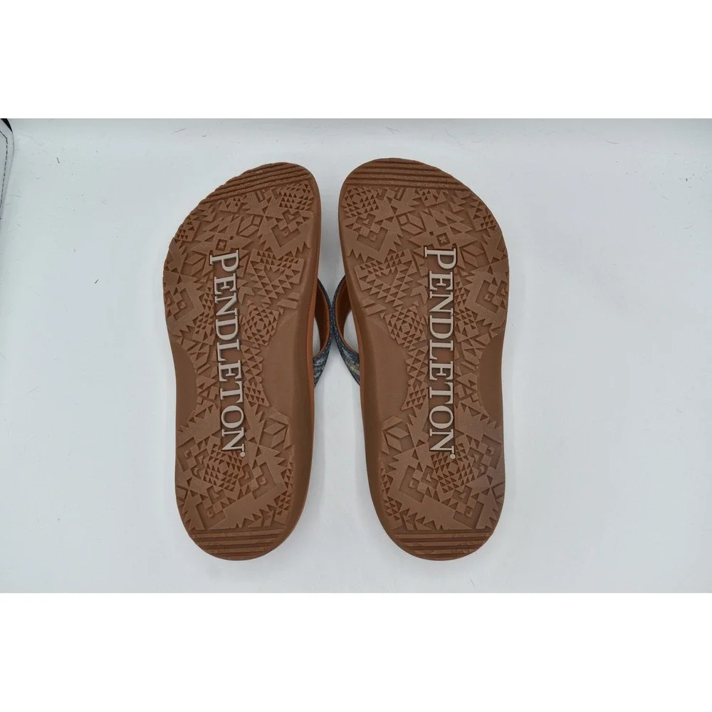 Pendleton Mens Size 13 Brown Blue Geometric Southwestern Flip Flop Sandals Shoes